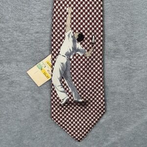 Polo By Ralph Lauren Silk Tie Mens Red Houndstooth Tennis Player Made In USA